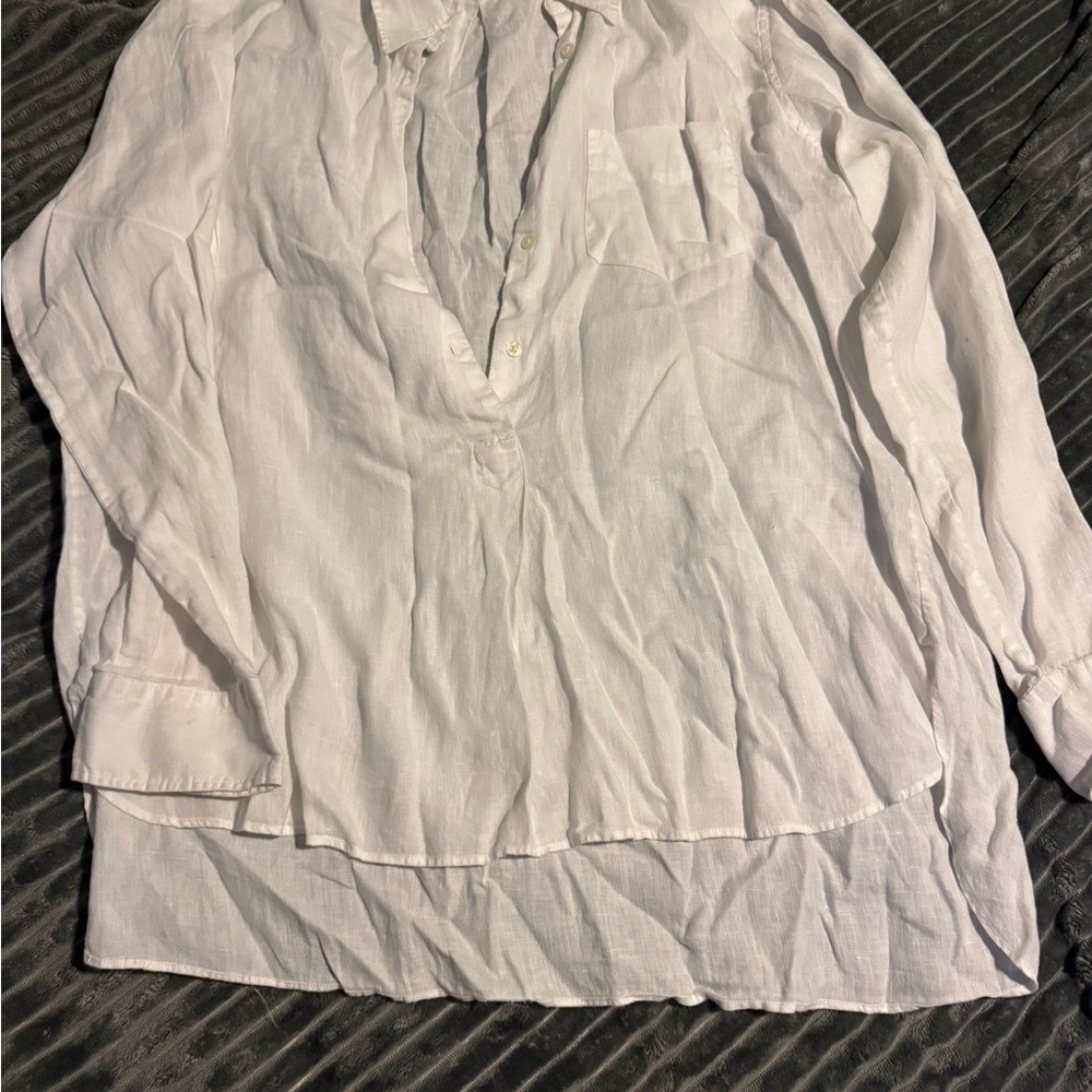 Ralph Lauren White Linen Button‑Down Shirt with Dark Green Label - Picture 2 of 4